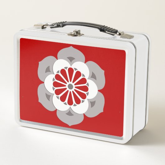 Lotusbloem Mandala, Donkerrood, Grijs en Wit (Voorkant)