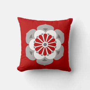 Lotusbloem Mandala, donkerrood, grijs en wit Kussen