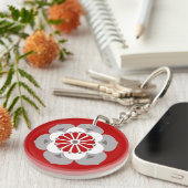 Lotusbloem Mandala, Donkerrood, Grijs en Wit Sleutelhanger (Voorkant Rechts)