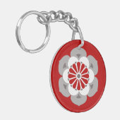 Lotusbloem Mandala, Donkerrood, Grijs en Wit Sleutelhanger (Voorkant Links)