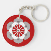 Lotusbloem Mandala, Donkerrood, Grijs en Wit Sleutelhanger (Achterkant)