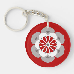 Lotusbloem Mandala, Donkerrood, Grijs en Wit Sleutelhanger