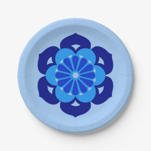 Lotusbloem Mandala, Indigo en Lichtblauw Papieren Bordje