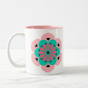 Lotusbloem Mandala, Koraalroze en Turquoise Tweekleurige Koffiemok