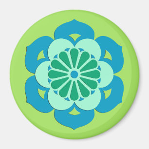Lotusbloem Mandala, Limoengroen en Lichtblauw Magneet