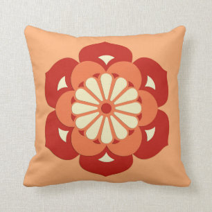 Lotusbloem Mandala, Pastel Oranje en Mandarin Kussen