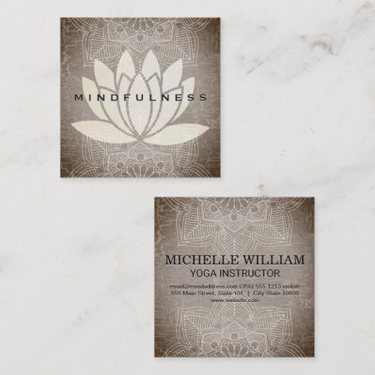 Lotusbloem Mandala Patroon Gemarmerde Textuur Vierkante Visitekaartje (Voorkant / Achterkant)