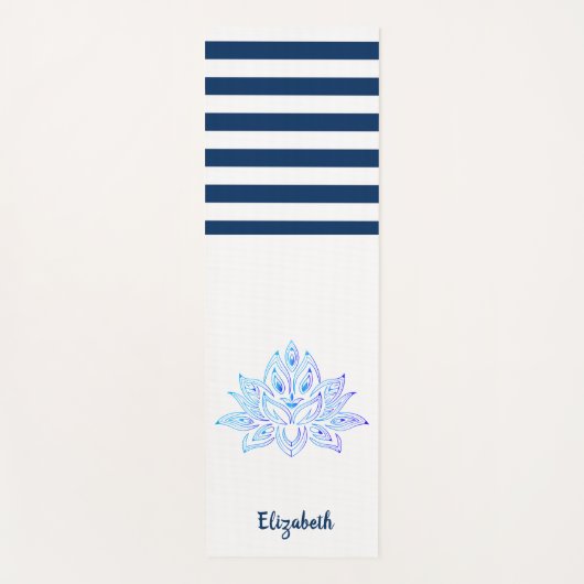 Lotusbloem marineblauw wit gestreept yogamat (Voorkant)