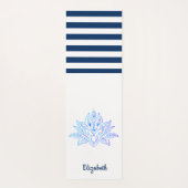 Lotusbloem marineblauw wit gestreept yogamat (Achterkant)