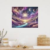 Lotusbloem met kosmische hemel en stromende rivier poster (Keuken)