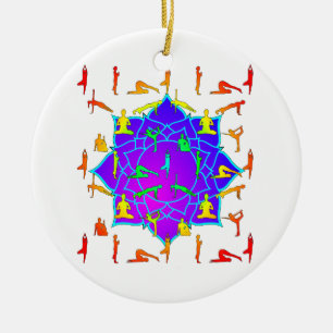 Lotusbloem Met Yogahoudingen Keramisch Ornament