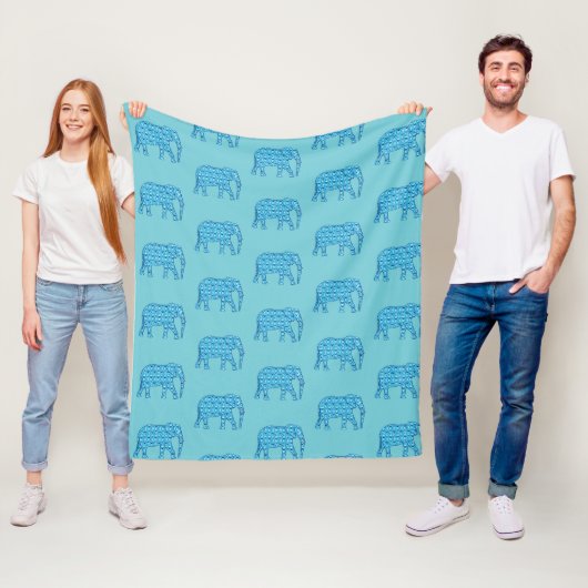 Lotusbloem olifant patroon, turquoise fleece deken (In situ)