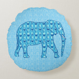 Lotusbloem olifant - turquoise rond kussen