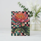 Lotusbloem op geruit achtergrond briefkaart (Staand voorkant)