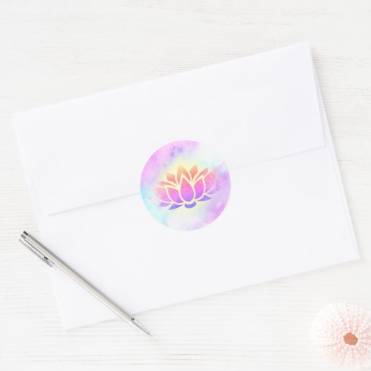 Lotusbloem op waterverf ronde sticker (Envelop)