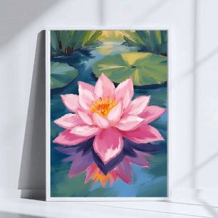 Lotusbloem Roze Waterlelie Aquarel Vijver Poster