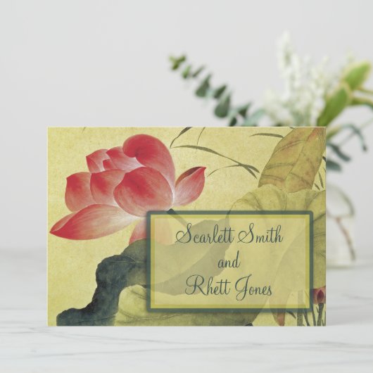 Lotusbloem Trouw Uitnodiging (Staand voorkant)
