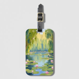 Lotusbloem Vijver Groene Aquarel Natuur Bagagelabel