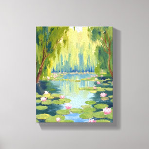Lotusbloem Vijver Groene Aquarel Natuur Canvas Afdruk