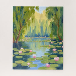 Lotusbloem Vijver | Groene Aquarel Natuur Legpuzzel