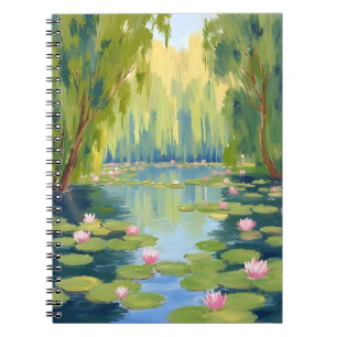Lotusbloem Vijver Groene Aquarel Natuur Notitieboek