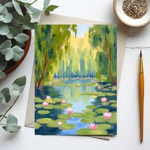 Lotusbloem Vijver Groene Waterverf Natuur Briefkaart