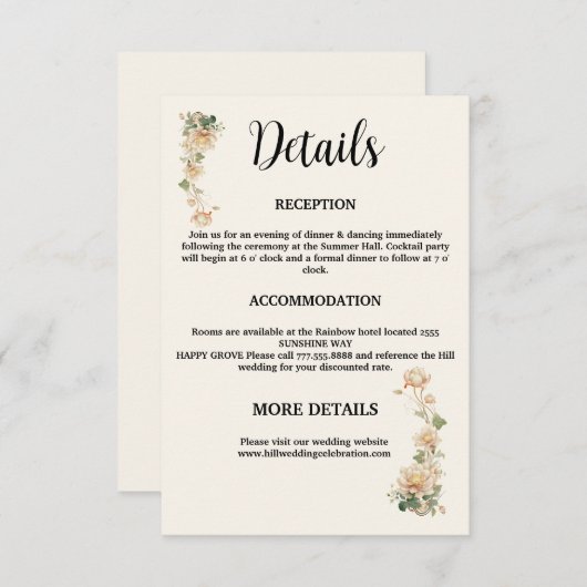 Lotusbloem voor een vintage bruiloft informatiekaartje (Voorkant / Achterkant)