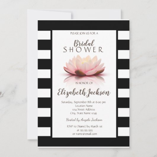 Lotusbloem Zwart Witte Strepen Bruidsmeisjesfeest Kaart (Voorkant)