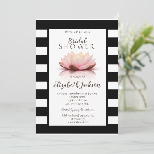 Lotusbloem Zwart Witte Strepen Bruidsmeisjesfeest Kaart (Staand voorkant)