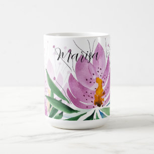 Lotusbloemen Bloeien Lila Paars Aquarel Koffiemok