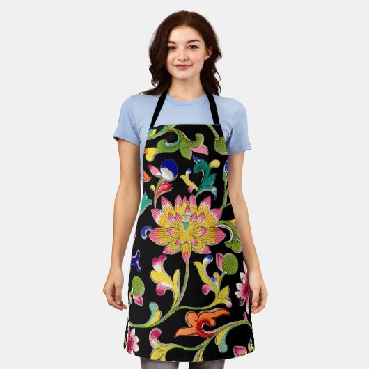 Lotusbloemen en wijnstok schort (Gedragen)