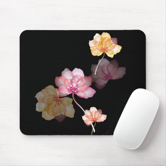 lotusbloemen op zwart muismat (Met muis)