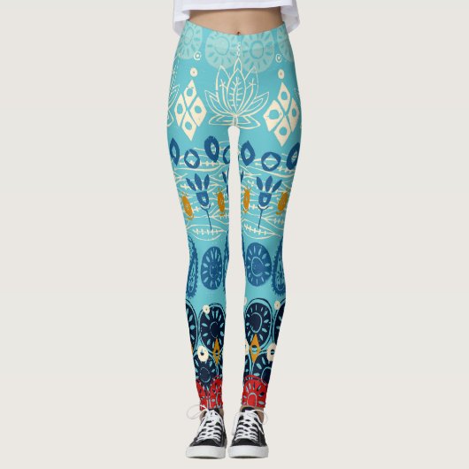 lotusblokblauw leggings (Voorkant)