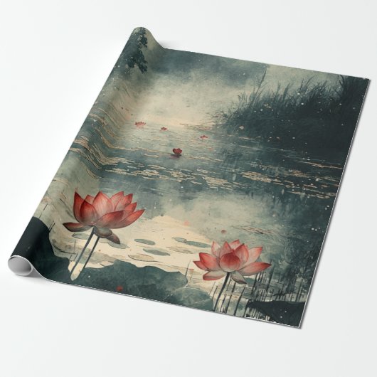 Lotusmeer in het maanlicht (2) cadeaupapier (Uitgerold)