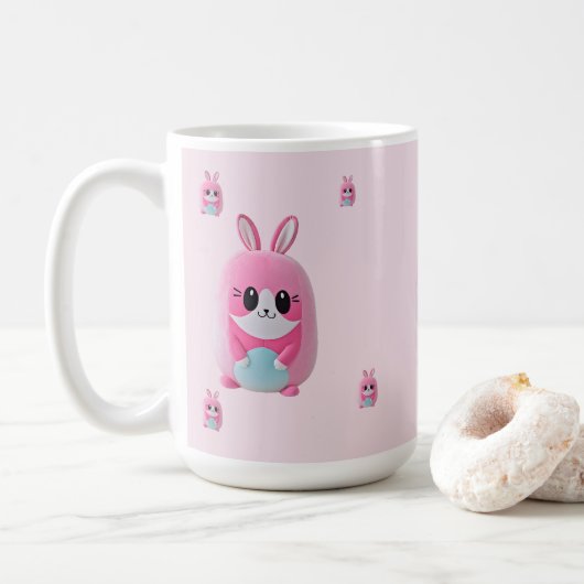 "Lou Lou". Een knuffelig, roze wezen. Koffiemok (Met donut)