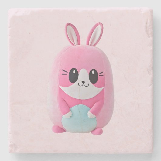 "Lou Lou". Een knuffelig, roze wezen Stenen Onderzetter (Voorkant)