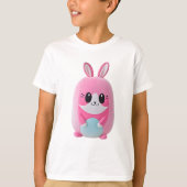 "Lou Lou". Een knuffelig, roze wezen. T-shirt (Voorkant)