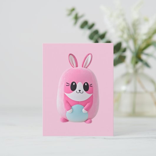 "Lou Lou". Een knuffelig, roze wezen Uitnodiging Briefkaart (Staand voorkant)