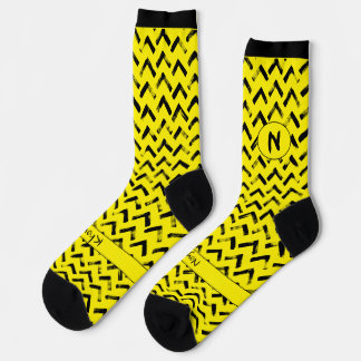 Loud Chevron Black and Yellow Name Initials Sokken
