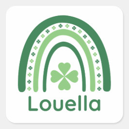 Louella Name Clover Boho Rainbow Vierkante Sticker