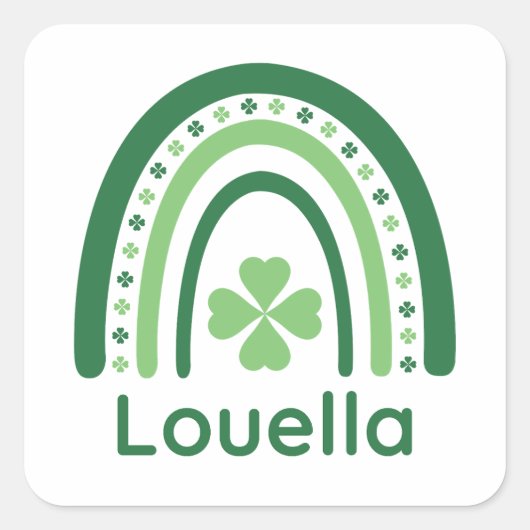 Louella Name Clover Boho Rainbow Vierkante Sticker (Voorkant)