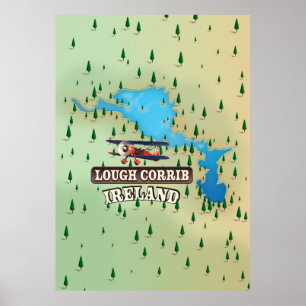 Lough Corrib Ierland Vintage Kaart. Poster