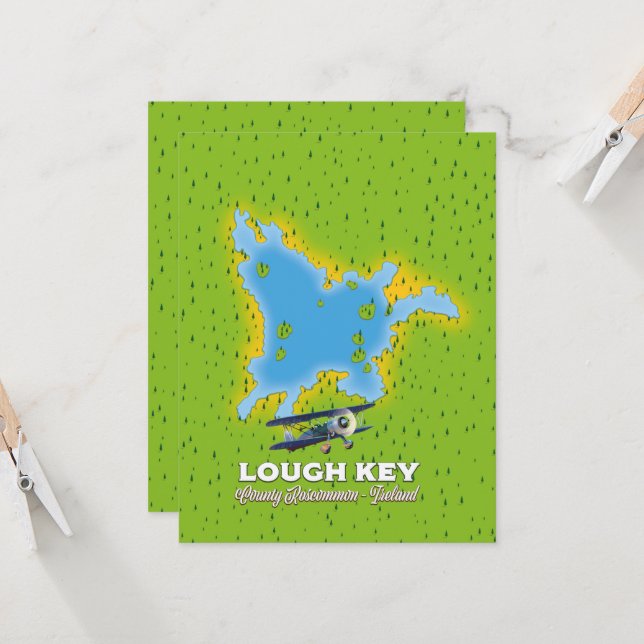 Lough Key County Roscommon, Ierse kaart (Voorkant / Achterkant in situ)