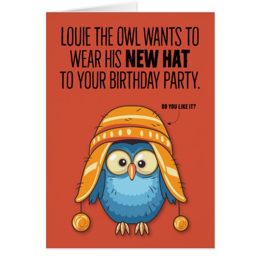 Louie the Owl's Funny New Pet Birthday Card (Voorkant)