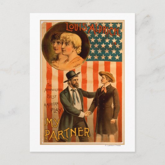 Louis Aldrich in Mijn partner Theatrisch Spel Briefkaart (Voorkant)