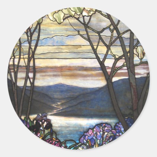 Louis Comfort Tiffany - Glas in lood 4 Magnolias Ronde Sticker (Voorkant)