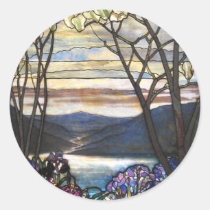 Louis Comfort Tiffany - Glas in lood 4 Magnolias Ronde Sticker