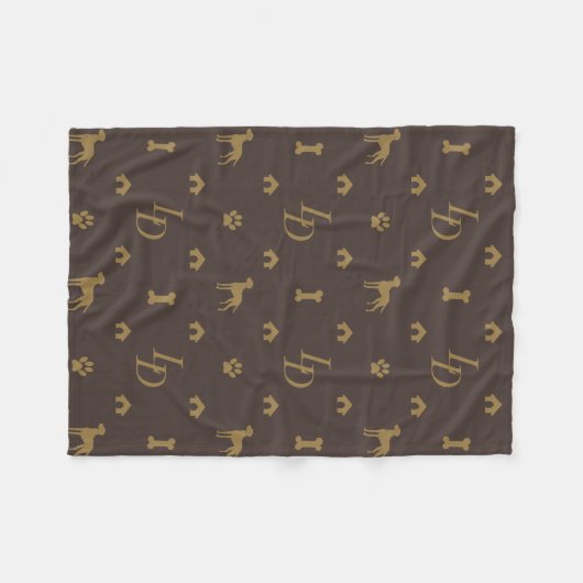 Louis Doberman Silhouette Monogram Luxury Dog Fleece Deken (Voorkant (Horizontaal))