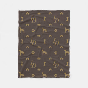 Louis Doberman Silhouette Monogram Luxury Dog Fleece Deken