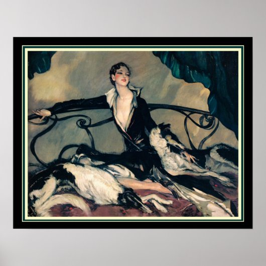 Louis Icart "Girl with Greyhounds" 16 x 20 Poster (Voorkant)